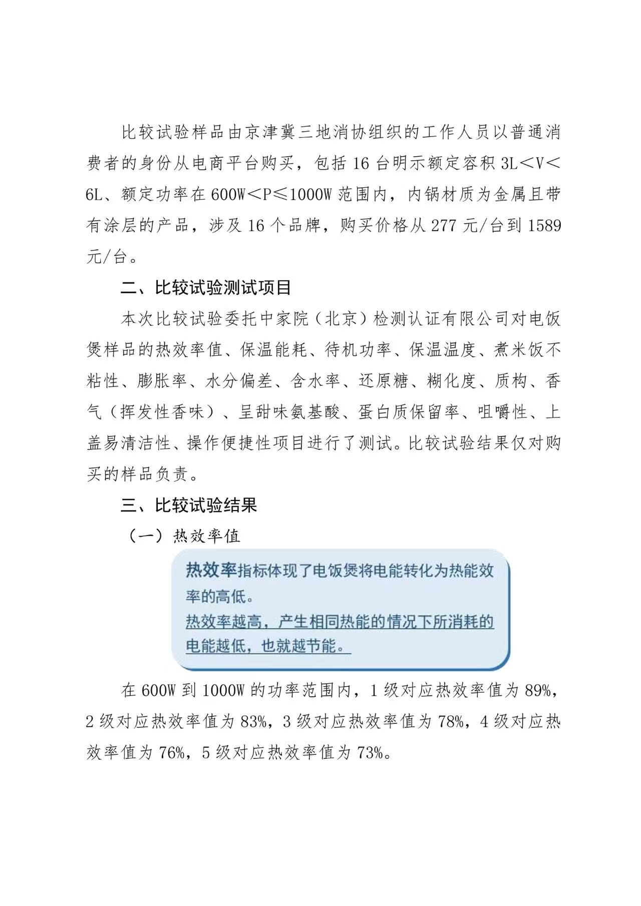 京津冀三地消協(xié)組織電飯煲比較試驗(yàn)報(bào)告